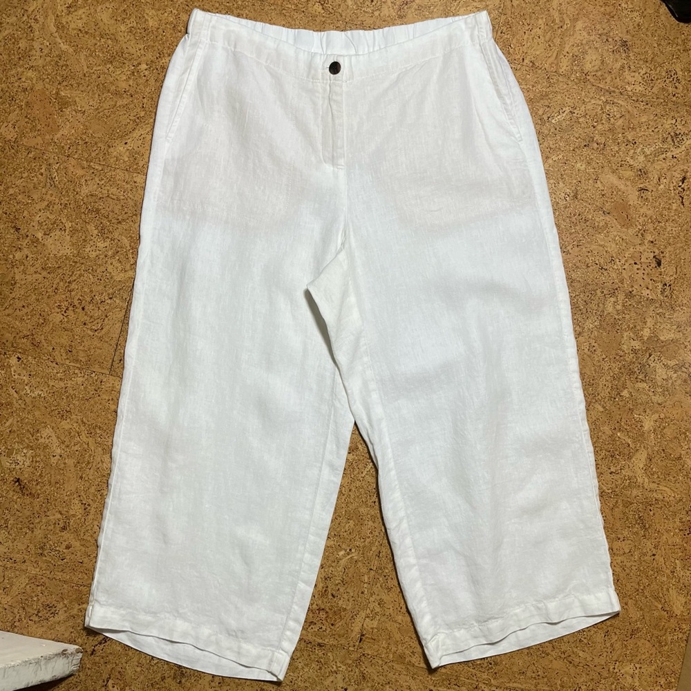 J. Jill Love Linen Wm’s 100% Linen Wide Leg Crop Pants in White NWT Sz 1X